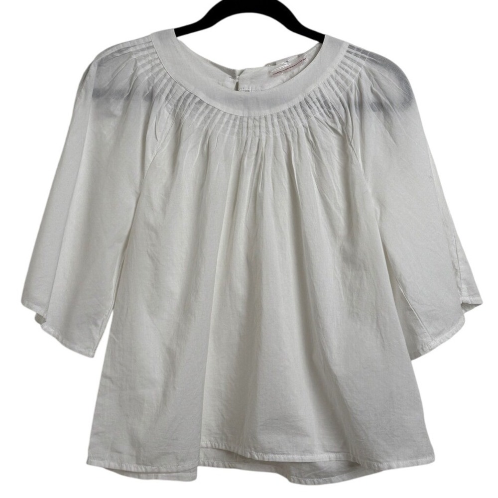 GAP White Blouse Pintuck Detail 3/4 Sleeve Button Back XS Petite
